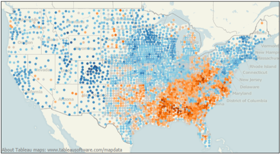 mappa sulla diffusione del diabete negli Usa